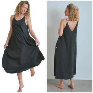 Lunya Womens Organic Pima Cotton V Neck Cutout Back Lounge Midi Dress Size L